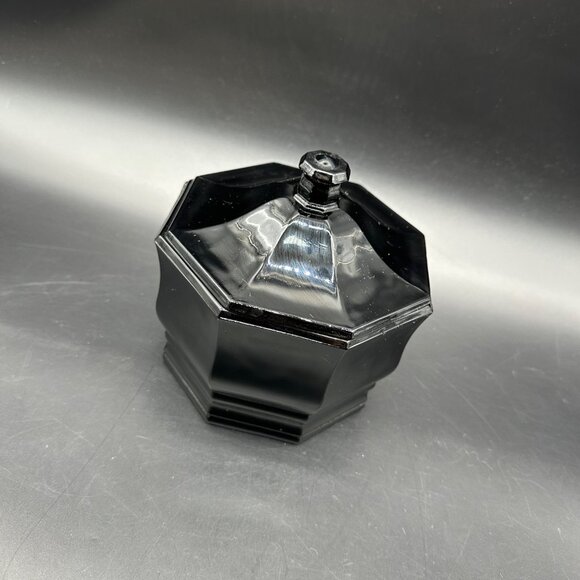 Vintage Candy Dish Black Glass Octagon Trinket Holder Lid Indiana Glass Retro - Picture 1 of 7